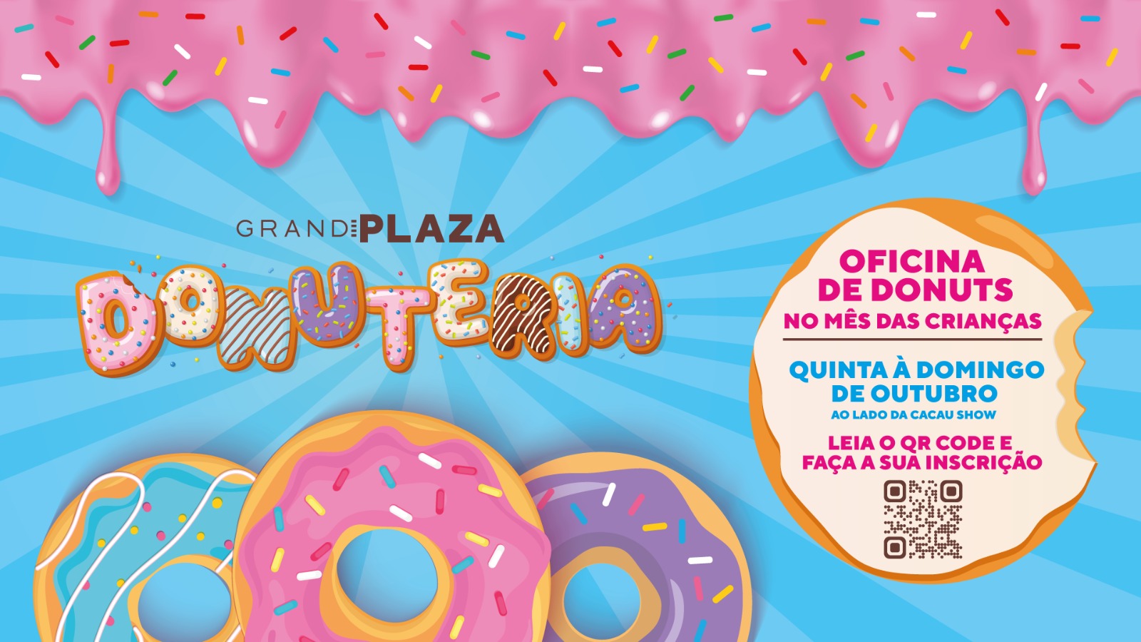 donuteria com opções sabores de donuts para as crianças criarem seu próprio no grand plaza